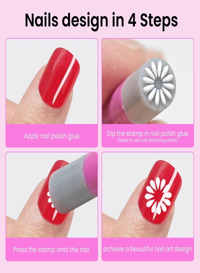 ESUOHYM Nail Art Stamp Pen Set Butterfly Flower Nail Stamper Pen 3s Quick Nail Art Tools with Different Patterns, For Beginner DIY Salon Manicure (Rose Red, Large Pack) - Image 4